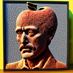 A strange man in an apple 8k 3d decal bas-relief pointillism 130mm photography