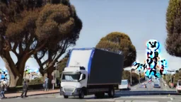 A police Tesla Cybertruck is chasing a Tesla 'Model S Plaid' at top speed, across the 'Golden Gate Park', in San Francisco. CINEMATIC. WIDE ANGLE LENS. PHOTO REAL.