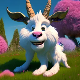 pixar style, volumetric summer garden environment and background, realistic painting of furry goatman smiling, looking excited, detailed digital painting, extreme dense and fine fur, anime, ornate, colour-washed colors, elegant, small minutiae, tiny features, particulars, centered, smooth, sharp focus, renderman gofur render, 8k, uhd, detailed eyes, realistic shaded volumetric lighting, sunlight caustics, backlight, centered camera view