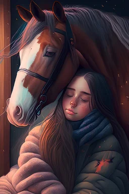 cozy vibes art girl with horse