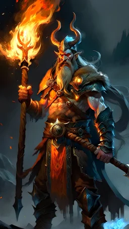Norse mythology dark fantasy Viking warrior, holding a fire sword, fire giant god, high detail, digital painting, character design, fantasy game character