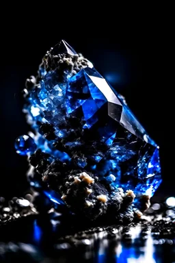 dark blue Achroite Crystal big close up stone on black background