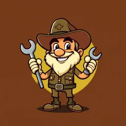 retro cartoon company mascot of a vehicle mechanic with a hint of forest ranger, holding a socket-wrench.