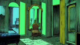 Mysterious room with mirrors by David Bromley