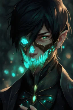 fantasy art, young male, elf, noble, mask, pale skin color