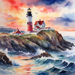 Beautiful lighthouse colorful watercolor art, amazing artwork, hyper detailed, ultra maximalist quality, 12k