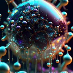 Brent Cotton, Craola esque, provoking slick wet raytraced bubbles nanotech biotech geometric macro-photography. Victoria Crowe "chemical danger" droplets, sri yantra, fluorescent, translucent, caustics, ray tracing, random, octane, redshift, cycles, vray, ILM. raypunk, cyberpunk, splatterpunk, cinematic photorealistic influenced by artstation, wildlife photography and Yvonne Coomber