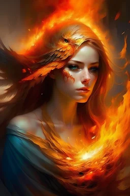 A beautiful veiled girl hides the burning of her heart with her bright appearance, like a phoenix rising from the rubble