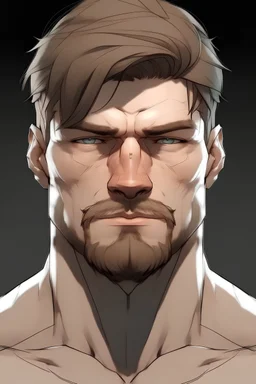 Give me a real picture of a person with muscles, white eyes, and three mouths