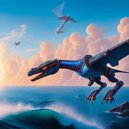 fullbody Drawing of 'Robot Raptor',intricate detail,andrea bonelli,Kilian Eng,Ohrai,evan lee,Aleksandr Sidelnikov,KyuYong Eom,three quarters frontal aerial view,toned colors,16k