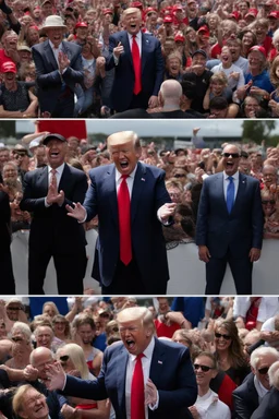 donald trump maniacally laughing while people kneel before him