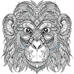 monkey, realistic, coloring page, Animal, mandala, only draw lines, coloring book, clean line art, wildlife-inspired, kid style, –no sketch, color, –ar 3:4, white background, minimalistic black lines, 8k, minimal black color, low level black colors, coloring page, use pure black and white colors, avoid thick black colors, thin black line art, avoid colors, perfect shape, perfect clear lines, clear edges, fill total edges, exact perfect edges, not use black colors, dont use black colors