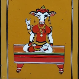 cow with hands and wings in Indian painting style