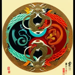 Ukiyo-e Style , ying anf yang sign, dragon,with full details, full HD