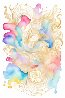 vibrant multi colors water color with golden outlines on white background