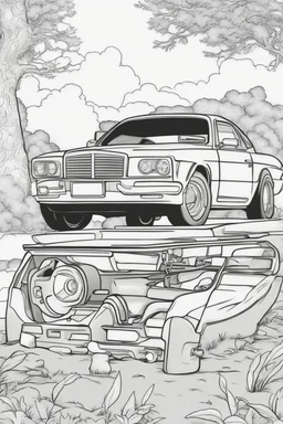 coloring page for kids, CAR, thick outline, low details, no shading, no color