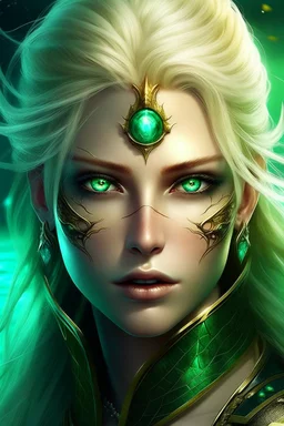 guerriero cosmico viso bellissimo capelli biondi occhi verdi marino