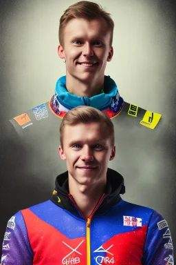 Portrait of ski jumper Matti Nykänen. colorful.