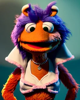 Portrait, hybrid character, waitress woman with monster muppet mask that covers her entire head, retro style, Sesame Street style, smooth, unreal engine 5, god lights, ray tracing, RTX, lumen lighting, ultra detail, volumetric lighting, 3d.