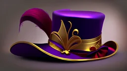 Purple and Red Tophat with a gold ribbon in the style of salvador dali