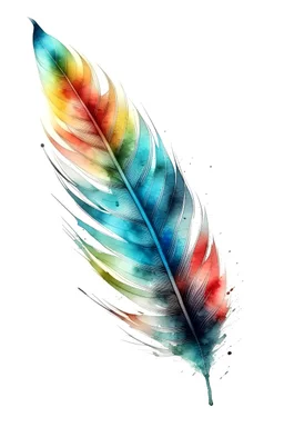 a Feather in style of watercolor painting on white background