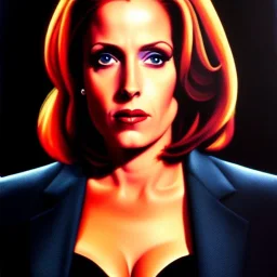 portrait of beautiful busty Dana Scully - The X-Files painting by Brom , oil on canvas, cinematic composition, extreme detail,fit full head inside picture,8k