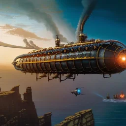 fullbody Drawing of 'sketch of steampunk Airship as in the movie mortal engines(2018)',intricate detail,andrea bonelli,Kilian Eng,Ohrai,evan lee,Aleksandr Sidelnikov,KyuYong Eom,three quarters frontal aerial view,toned colors,32k