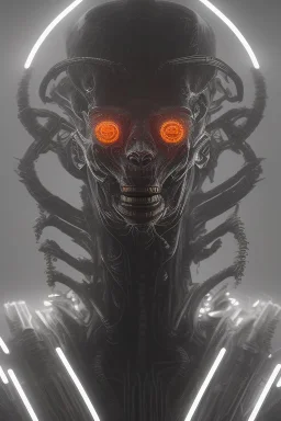 evil berserker, alien, tron, head, bitcoin eyes, 8k, finely detailed, dark light, photo realistic, hr giger, cyberpunk