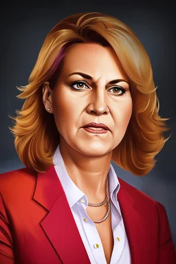 POwerful looking Female politician with a fiery background portrait