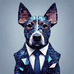 make one realistic business dog that is made of shapes and has a suit on looks a little like crystals lowest 2048 x 1152 pixels and highest 6 MB
