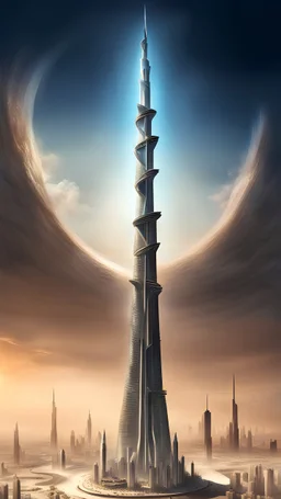 fantasy concept art, very Dubai Burj Khalifa tower, insanely high, higher than everything else