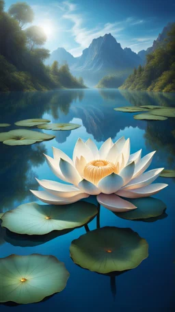 stunning mystic lotus flower on azure lake, high realistic, stunning