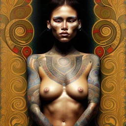 retrato de Mujer tribal maorí bella con tatuajes con estilo de Gustav Klimt