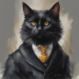 Um gato preto peludo num cesto, Watercolor, trending on artstation, sharp focus, studio photo, intricate details, highly detailed, by greg rutkowski