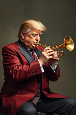 Trump playing the musical trump instrument , traditional si, studio photograph, very aesthetic, highly detailed, brilliant composition, hyper realistic, photorealistic, subsurface scattering matt painting