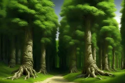 Leonardo style oak trees, hyperrealistic