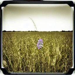 single long stem wildflower in a field, polaroid, moody, tender, vintage, award winning landscape photography, nature photography