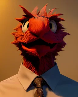 hybrid character, Elmo muppet head, man body, human arms and hands, Shirt and tie, concept art, smooth, unreal engine 5, god lights, ray tracing, RTX, lumen lighting, ultra detail, volumetric lighting, 3d, finely drawn, high definition, 4k.