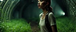 Unground solar punk tunnels, cinematic, dof background anamorphic, dystopian, sci-fi