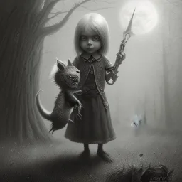 cute girl and litlle monster, Style John Kenn Mortensen,