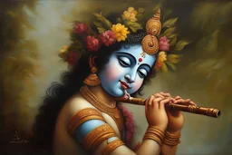 krishna playing flute oil painting