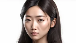 asian very beautiful young WOman thinking, real face character, on the white background, 3d depth, hyperrealistic, --ar 4:5 --style raw