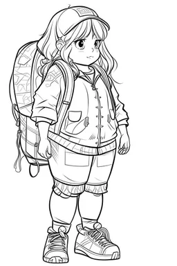 Outline art for coloring page OF FULL BODY OF A CHUBBY PERUVIAN BLONDE GIRL, coloring page, white background, Sketch style, only use outline, clean line art, white background, no shadows, no shading, no color, clear