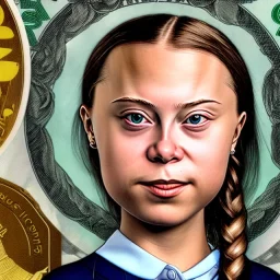 portrait Greta Thunberg swimming in cash