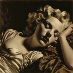 marilyn monroe in the style of Frederic Leighton, sleeping