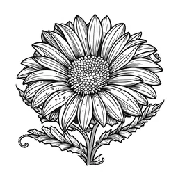 Minimalis line art neo-traditional style a daisy flower tatto black and white outline only simple