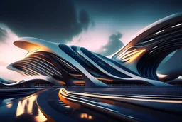 Airport Zaha Hadid digital art 8k