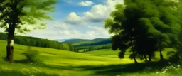 A green grassland near a clearing painted by Gustave Courbet