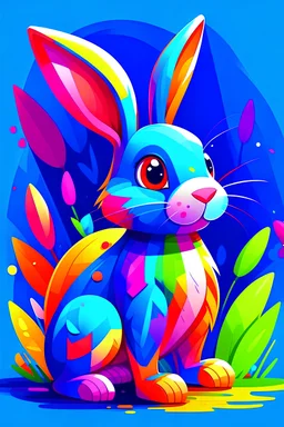 Acrtoon 2d art illustration . Colourful rabbit