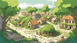 The village turns into a small green oasis.cartoon